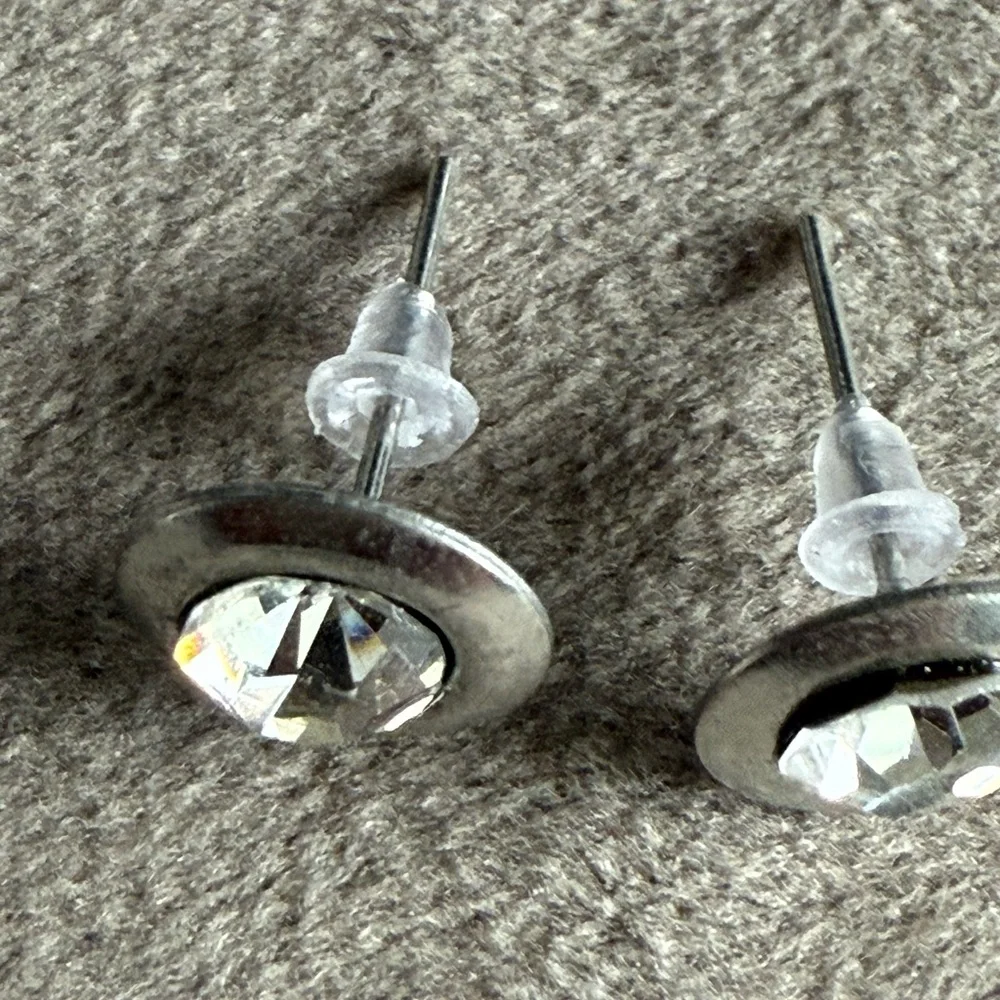 Silver-Tone Clear Crystal Stud Earrings - Women Jewelry